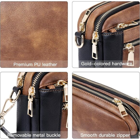 Telena Women Black Brown Vegan Leather Shoulder Handbags With Adjustable Strap - Picture 6 of 7